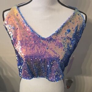 Forever 21 Iridescent Sequin Crop Top in Pink & Blue